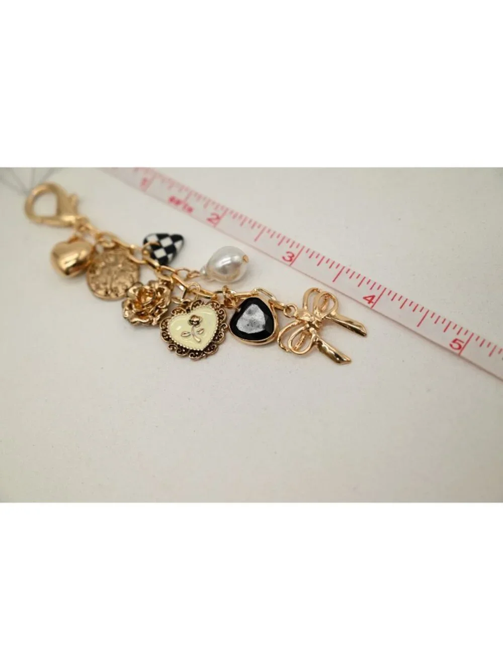 NWT Josslyn Bow Checker Heart Flower Bag Charm Key Chain Accessory Jewelry